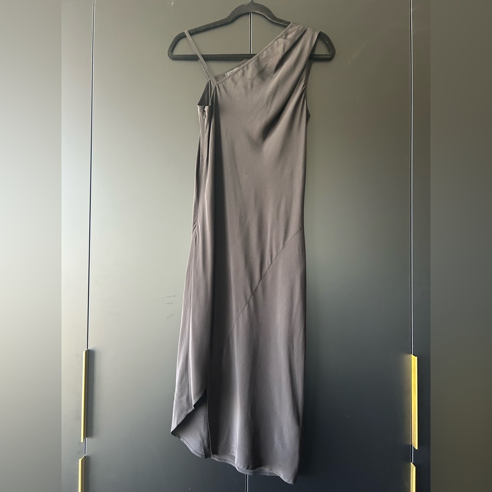 All Saints Black One-Shoulder Slip Dress